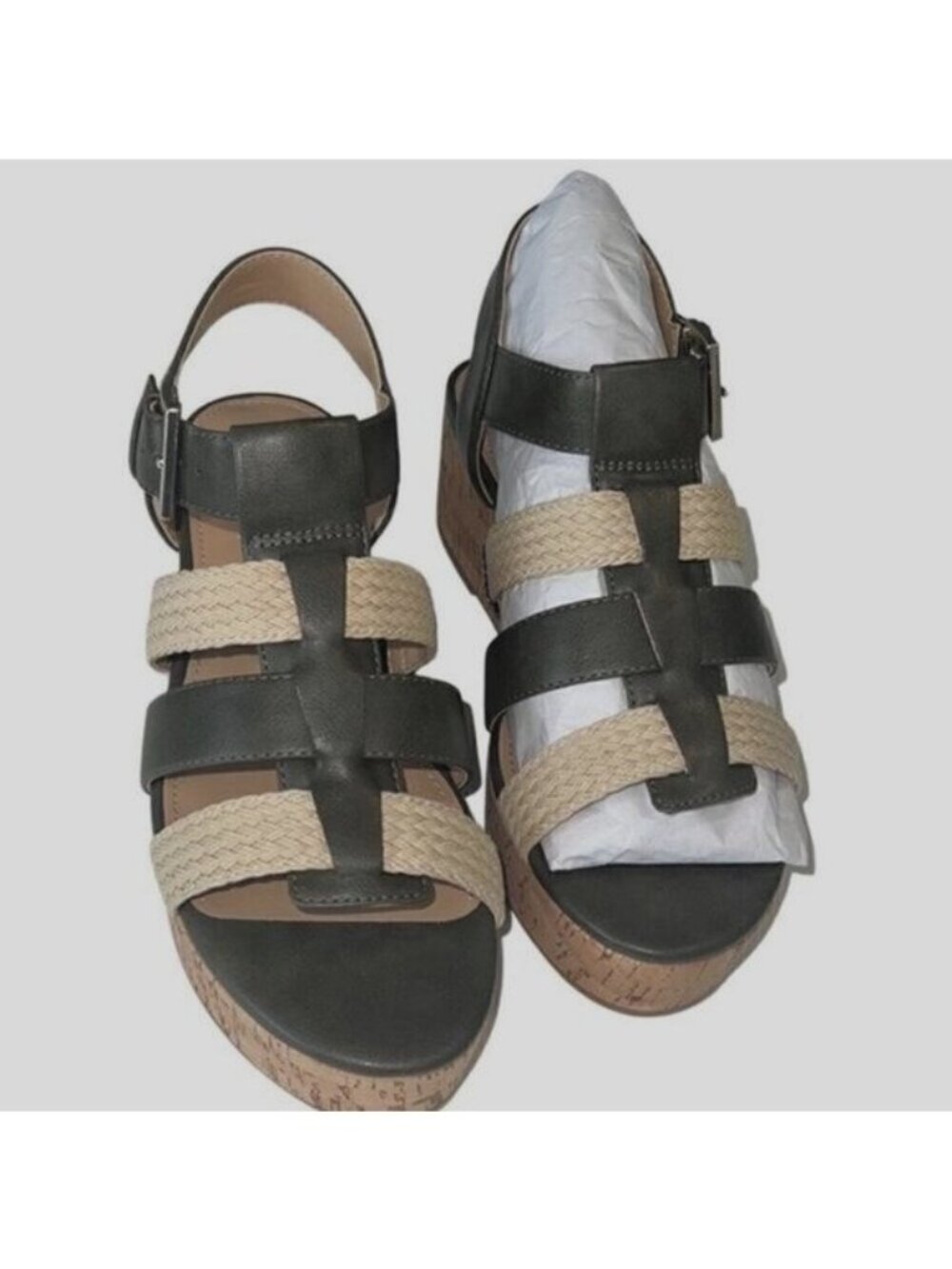 Violet & Red Capree‎ Olive Green Woven Braid Wedge Platform Sandals Sz 7 NWT